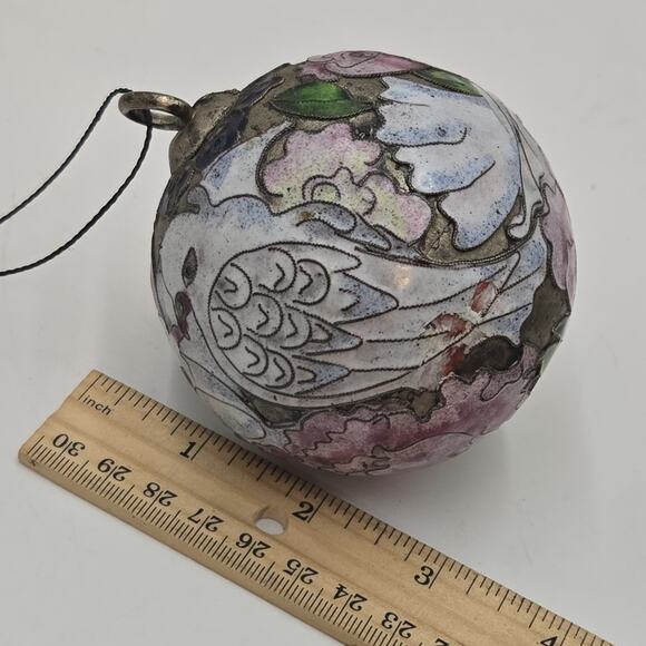 Vintage NYCO Two Turtle Doves Enamel Christmas Ornament Champleve - Picture 6 of 6